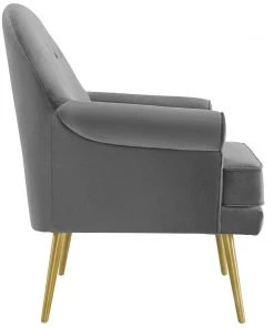 Modway Revive Tufted Button Accent Performance Velvet Armchair Gray Armchairs