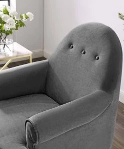 Modway Revive Tufted Button Accent Performance Velvet Armchair Gray Armchairs