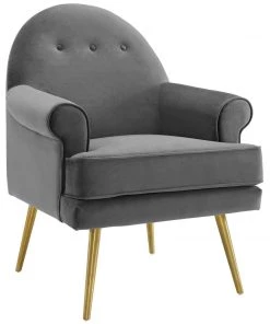 Modway Revive Tufted Button Accent Performance Velvet Armchair Gray Armchairs