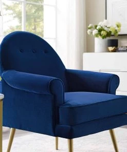 Modway Revive Tufted Button Accent Performance Velvet Armchair Navy Armchairs
