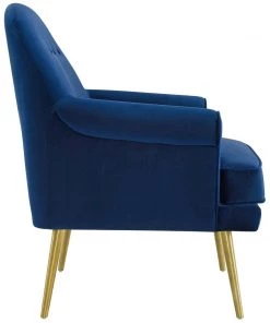 Modway Revive Tufted Button Accent Performance Velvet Armchair Navy Armchairs