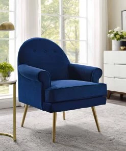 Modway Revive Tufted Button Accent Performance Velvet Armchair Navy Armchairs