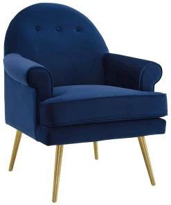 Modway Revive Tufted Button Accent Performance Velvet Armchair Navy Armchairs