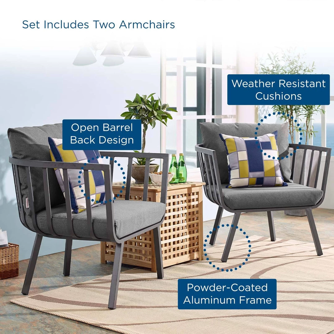 Modway Armchair Sets Riverside Outdoor Patio Aluminum Armchair Set Of 2 Gray Charcoal 7 Modway Armchair Sets Riverside Outdoor Patio Aluminum Armchair Set Of 2 Gray Charcoal
