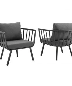 Modway Armchair Sets Riverside Outdoor Patio Aluminum Armchair Set Of 2 Gray Charcoal