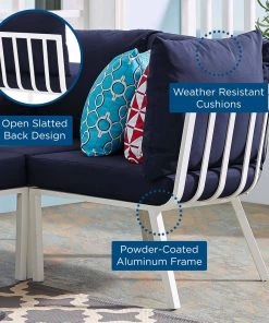 Modway Riverside Outdoor Patio Aluminum Corner Chair White Navy