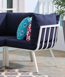 Modway Riverside Outdoor Patio Aluminum Corner Chair White Navy