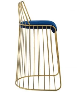 Modway Rivulet Gold Stainless Steel Performance Velvet Bar Stool Gold Navy