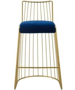 Modway Rivulet Gold Stainless Steel Performance Velvet Bar Stool Gold Navy