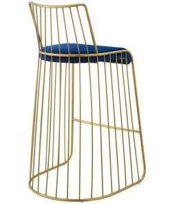 Modway Rivulet Gold Stainless Steel Performance Velvet Bar Stool Gold Navy