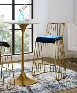 Modway Rivulet Gold Stainless Steel Performance Velvet Bar Stool Gold Navy