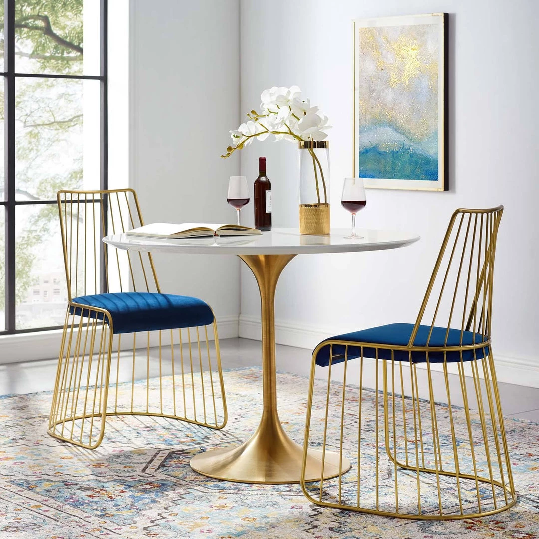 Modway Rivulet Gold Stainless Steel Performance Velvet Dining Chair Set Of 2 Gold Navy 4 Modway Rivulet Gold Stainless Steel Performance Velvet Dining Chair Set Of 2 Gold Navy