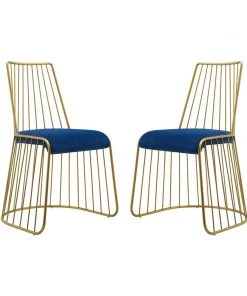 Modway Rivulet Gold Stainless Steel Performance Velvet Dining Chair Set Of 2 Gold Navy