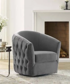 Modway Rogue Swivel Performance Velvet Armchair Gray