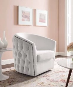 Modway Rogue Swivel Performance Velvet Armchair White