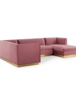 Modway Sectionals Sanguine 3 Piece Performance Velvet Sectional Sofa Set Dusty Rose