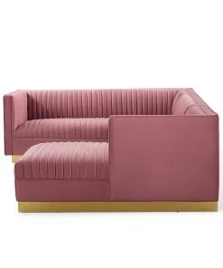 Modway Sectionals Sanguine 3 Piece Performance Velvet Sectional Sofa Set Dusty Rose