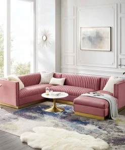 Modway Sectionals Sanguine 3 Piece Performance Velvet Sectional Sofa Set Dusty Rose