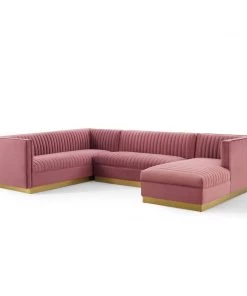 Modway Sectionals Sanguine 3 Piece Performance Velvet Sectional Sofa Set Dusty Rose