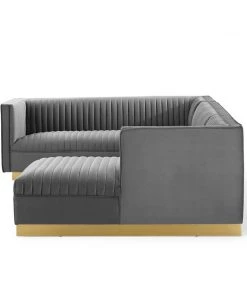 Modway Sanguine 3 Piece Performance Velvet Sectional Sofa Set Gray Sectionals