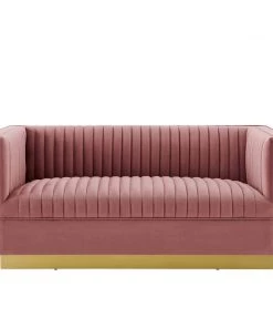 Modway Loveseats Sanguine Vertical Channel Tufted Performance Velvet Loveseat Dusty Rose