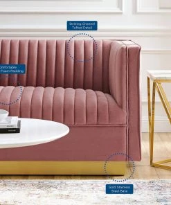 Modway Loveseats Sanguine Vertical Channel Tufted Performance Velvet Loveseat Dusty Rose