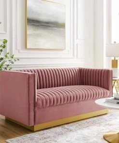 Modway Loveseats Sanguine Vertical Channel Tufted Performance Velvet Loveseat Dusty Rose