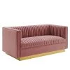 Modway Loveseats Sanguine Vertical Channel Tufted Performance Velvet Loveseat Dusty Rose