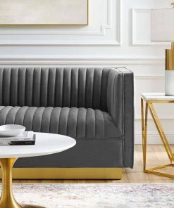 Modway Loveseats Sanguine Vertical Channel Tufted Performance Velvet Loveseat Gray