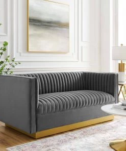 Modway Loveseats Sanguine Vertical Channel Tufted Performance Velvet Loveseat Gray