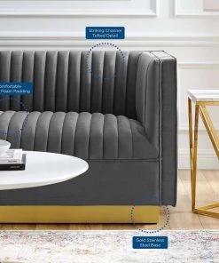 Modway Loveseats Sanguine Vertical Channel Tufted Performance Velvet Loveseat Gray