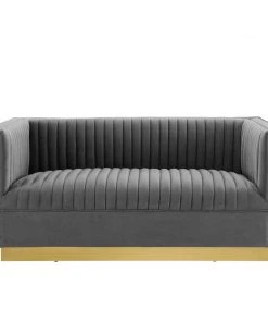 Modway Loveseats Sanguine Vertical Channel Tufted Performance Velvet Loveseat Gray