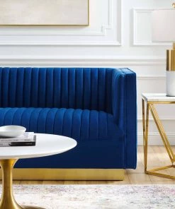 Modway Loveseats Sanguine Vertical Channel Tufted Performance Velvet Loveseat Navy