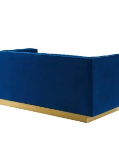 Modway Loveseats Sanguine Vertical Channel Tufted Performance Velvet Loveseat Navy