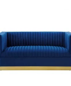 Modway Loveseats Sanguine Vertical Channel Tufted Performance Velvet Loveseat Navy