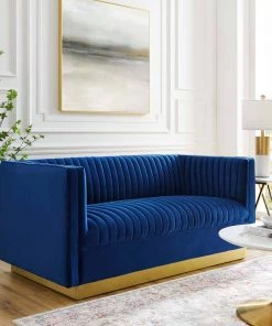 Modway Loveseats Sanguine Vertical Channel Tufted Performance Velvet Loveseat Navy