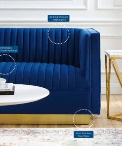 Modway Loveseats Sanguine Vertical Channel Tufted Performance Velvet Loveseat Navy