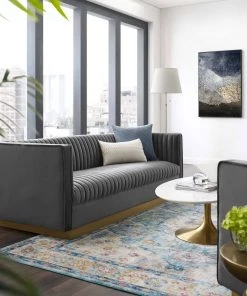 Modway SOFAS Sanguine Vertical Channel Tufted Performance Velvet Sofa Gray