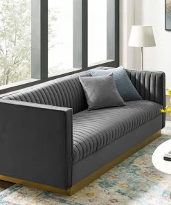Modway SOFAS Sanguine Vertical Channel Tufted Performance Velvet Sofa Gray