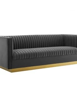 Modway SOFAS Sanguine Vertical Channel Tufted Performance Velvet Sofa Gray