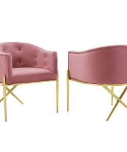 Modway Accent Chairs Savour Accent Dining Armchair Performance Velvet Set Of 2 Dusty Rose