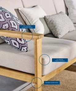 Modway Sedona Outdoor Patio Eucalyptus Wood Left-Facing Loveseat Natural Taupe Outdoor Sectional