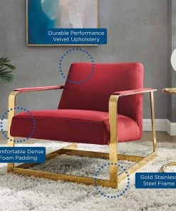 Modway Seg Performance Velvet Accent Chair Gold Maroon