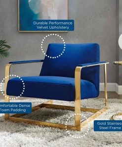 Modway Seg Performance Velvet Accent Chair Gold Navy