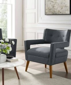 Modway Sheer Upholstered Fabric Armchair Gray Armchairs