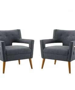 Modway Sheer Upholstered Fabric Armchair Set Of 2 Gray Armchairs