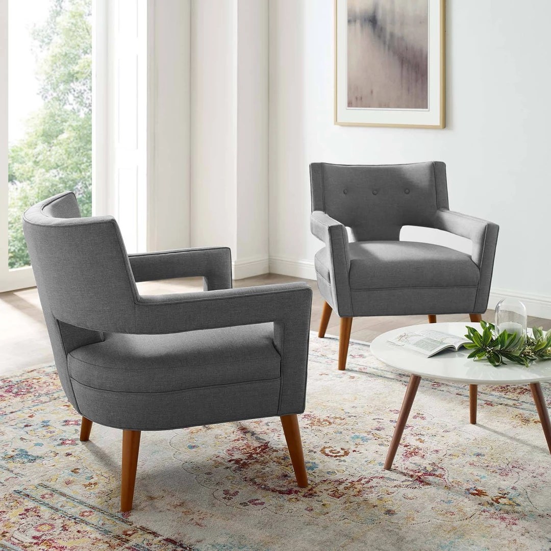 Modway Sheer Upholstered Fabric Armchair Set Of 2 Light Gray 4 Modway Sheer Upholstered Fabric Armchair Set Of 2 Light Gray