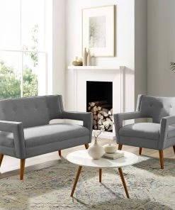Modway Living Room Sets Sheer Upholstered Fabric Loveseat And Armchair Set Light Gray