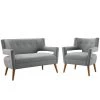 Modway Living Room Sets Sheer Upholstered Fabric Loveseat And Armchair Set Light Gray