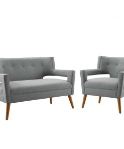 Modway Living Room Sets Sheer Upholstered Fabric Loveseat And Armchair Set Light Gray